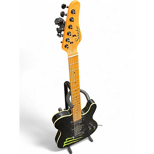 Used Schecter Guitar Research Diamond Series PT Monster Energy Limited Edition Black Solid Body Electric Guitar Black