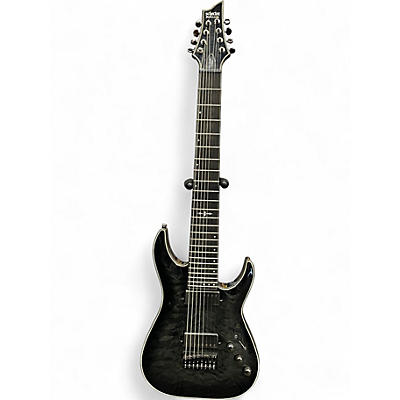 Used Schecter Guitar Research Hellraiser C8 Special 8 String Black and Silver Solid Body Electric Guitar