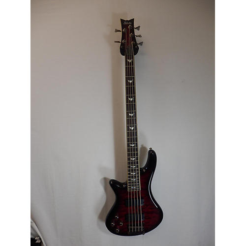 Used Schecter Guitar Research Left Handed Stiletto Extreme 5 String Black Cherry Electric Bass Guitar