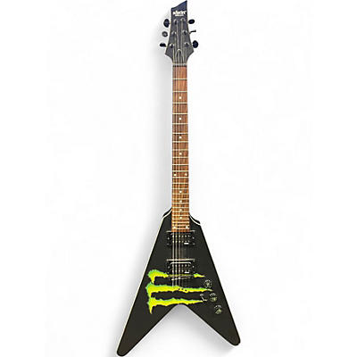 Used Schecter Guitar Research MONSTER V BLACK AND GREEN Solid Body Electric Guitar