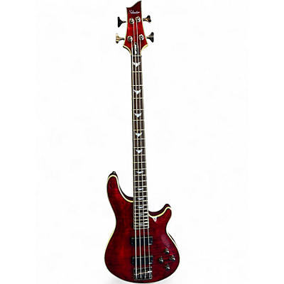 Used Schecter Guitar Research Omen 4 String Crimson Red Trans Electric Bass Guitar