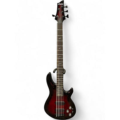 Used Schecter Guitar Research Omen 5 String Crimson Red Burst Electric Bass Guitar