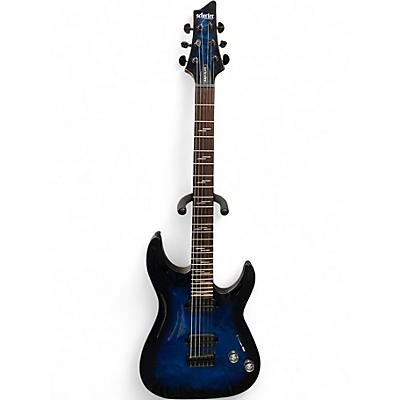 Used Schecter Guitar Research Omen Elite-6 See-Thru Blue Burst Solid Body Electric Guitar