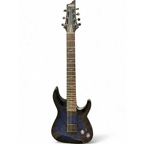 Used Schecter Guitar Research Omen Elite-7 See-Thru Blue Burst Solid Body Electric Guitar See-Thru Blue Burst