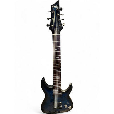 Used Schecter Guitar Research Omen Elite 7 See-Thru Blue Burst Solid Body Electric Guitar