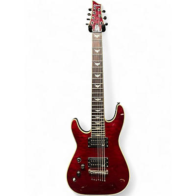 Used Schecter Guitar Research Omen Extreme 7 Left Handed Crimson Red Trans Solid Body Electric Guitar