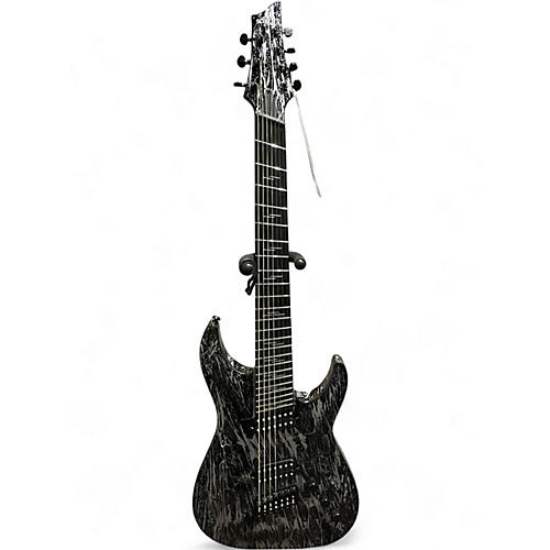 Used Schecter Guitar Research SILVER MOUNTAIN SILVER AND BLACK Solid Body Electric Guitar SILVER AND BLACK