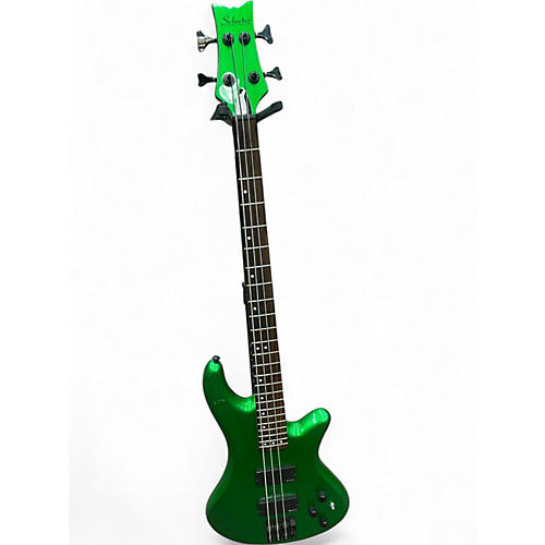 Used Schecter Guitar Research STILLETO CUSTOM 4 green sparkle  Electric Bass Guitar green sparkle