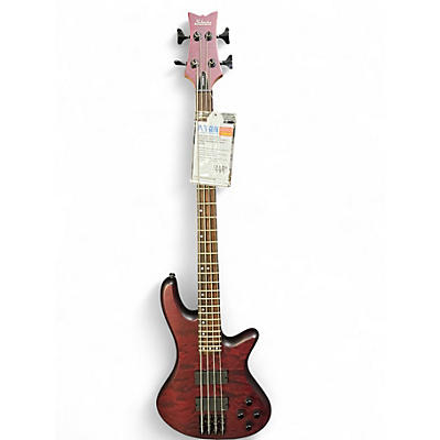 Used Schecter Guitar Research Stiletto Custom 4 String Crimson Red Trans Electric Bass Guitar