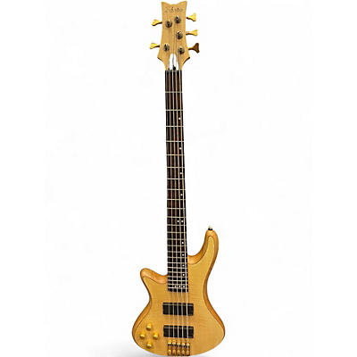 Used Schecter Guitar Research Stiletto Custom 5 String Left Hand Natural Electric Bass Guitar