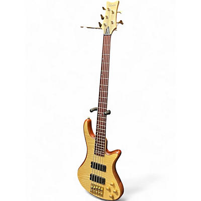 Used Schecter Guitar Research Stiletto Custom 5 String Natural Electric Bass Guitar