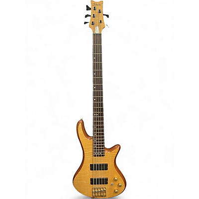 Used Schecter Guitar Research Stiletto Custom 5 String Natural Satin Electric Bass Guitar