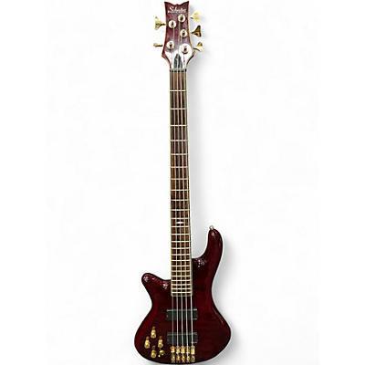 Used Schecter Guitar Research Stiletto Elite 5 String Left Handed Cherry Electric Bass Guitar
