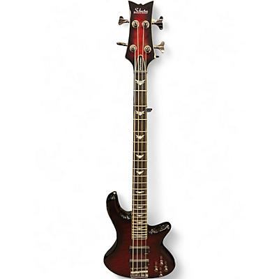 Used Schecter Guitar Research Stiletto Extreme 4 String Crimson Red Burst Electric Bass Guitar