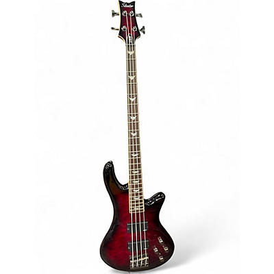Used Schecter Guitar Research Stiletto Extreme 4 String Crimson Red Burst Electric Bass Guitar