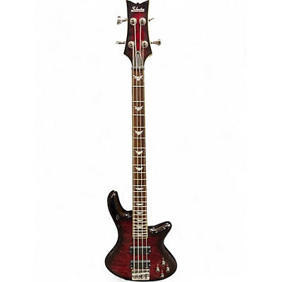 Used Schecter Guitar Research Stiletto Extreme 4 String Trans Crimson Red Electric Bass Guitar