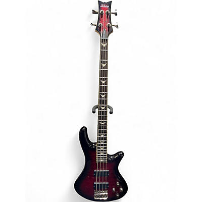 Used Schecter Guitar Research Stiletto Extreme 4 String Trans Crimson Red Electric Bass Guitar