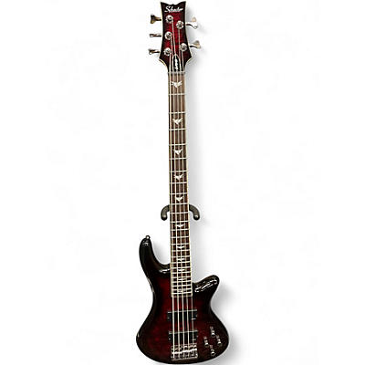 Used Schecter Guitar Research Stiletto Extreme 5 String Cherry Electric Bass Guitar