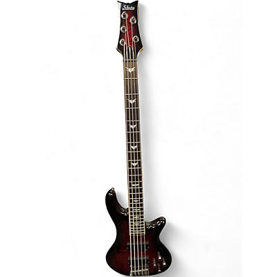 Used Schecter Guitar Research Stiletto Extreme 5 String Crimson Burst Electric Bass Guitar