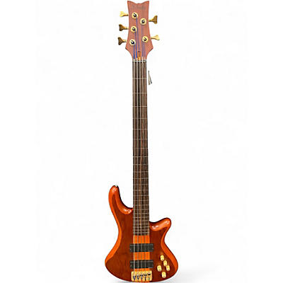 Used Schecter Guitar Research Stiletto Studio 5 String Fretless Honey Satin Electric Bass Guitar