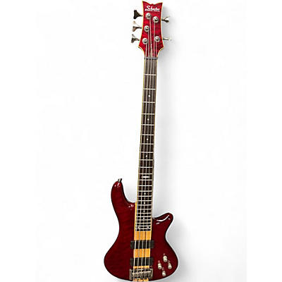 Used Schecter Guitar Research Stiletto Studio 5 String Satin Red Electric Bass Guitar