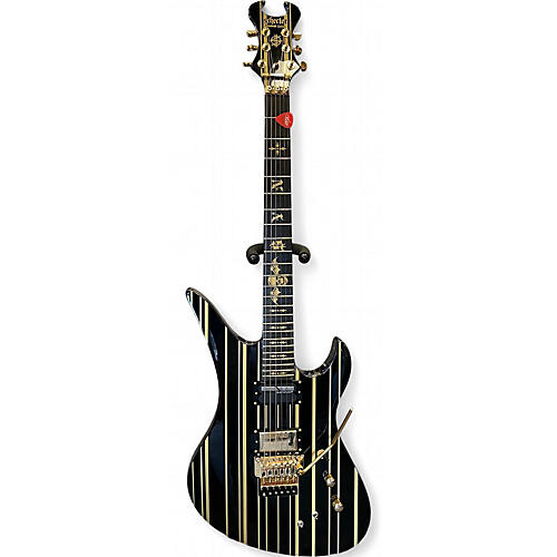 Used Schecter Guitar Research Synyster Gates Signature Custom S Black with Gold Pinstripes Solid Body Electric Guitar Black with Gold Pinstripes
