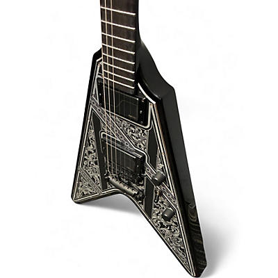 Used Schecter Guitar Research V-1 Przym Palladium Metal Top Black Solid Body Electric Guitar