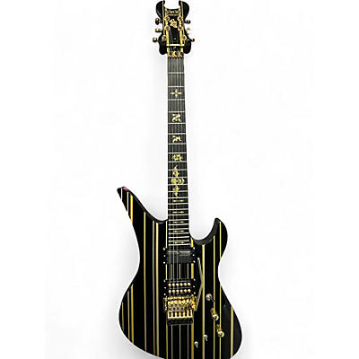 Used Schecter Guitar Research diamond series Black and Gold Solid Body Electric Guitar