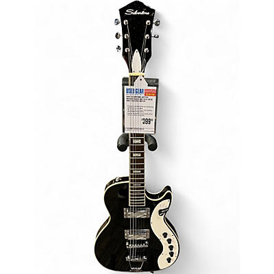 Used Silvertone Jupiter Reissue Black and Gold Solid Body Electric Guitar