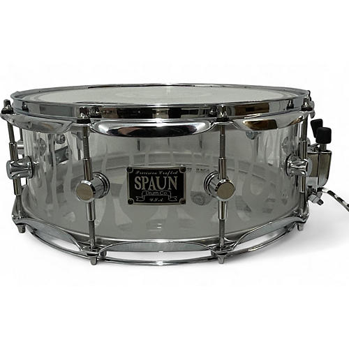 Used Spaun 14X5.5 Acrylic Sandblasted Flames Clear Drum Clear 211