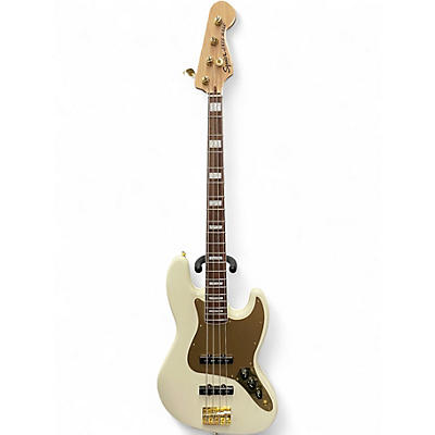 Used Squier 40TH ANNIVERSARY JAZZ BASS GOLD EDITION Olympic White Electric Bass Guitar