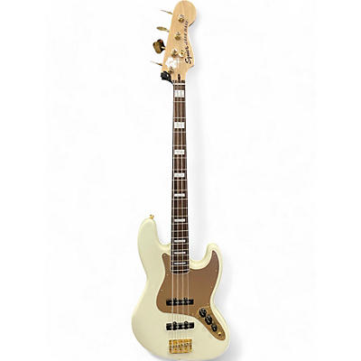 Used Squier 40th Anniversary Gold Edition Jazz White Electric Bass Guitar