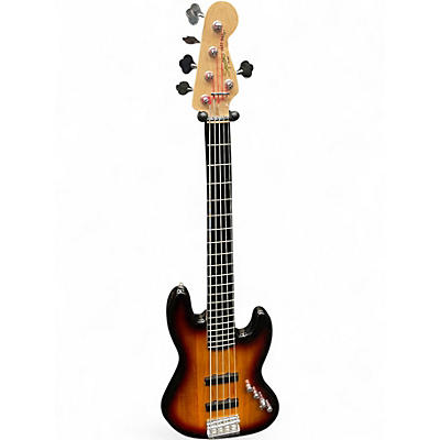 Used Squier Deluxe Jazz Bass Active V 5 String 2 Tone Sunburst Electric Bass Guitar