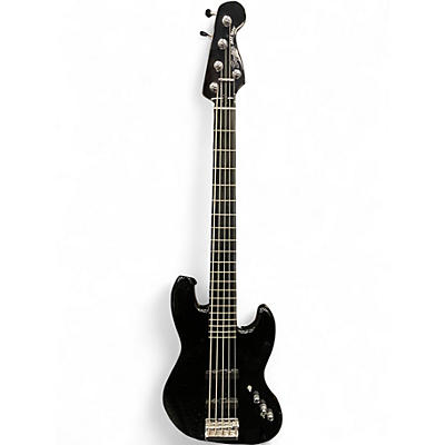 Used Squier Deluxe Jazz Bass Active V 5 String Black Electric Bass Guitar