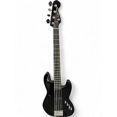 Used Squier Deluxe Jazz Bass Active V 5 String Black Electric Bass Guitar