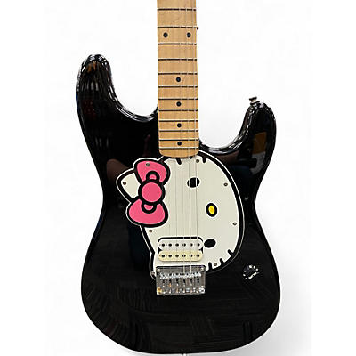 Used Squier Hello Kitty Hum Black With Kitty Pickguard Left Hand Black Solid Body Electric Guitar