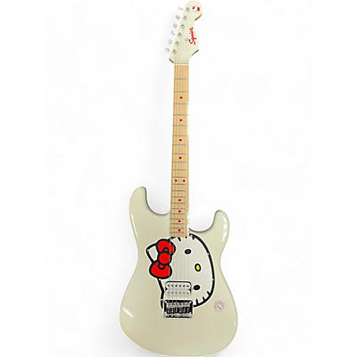 Used Squier Hello Kitty Stratocaster Fender Exclusive White Solid Body Electric Guitar