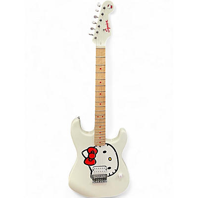 Used Squier Hello Kitty Stratocaster Single Hum Black With Kitty Pickguard White Solid Body Electric Guitar