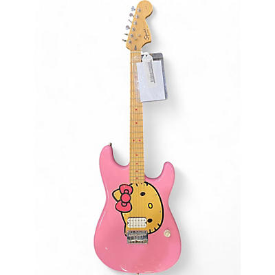 Squier Used Squier Hello Kitty Stratocaster Single Hum Pink With Kitty Pickguard Pink Solid Body Electric Guitar