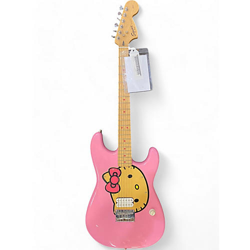 Squier Used Squier Hello Kitty Stratocaster Single Hum Pink With Kitty Pickguard Pink Solid Body Electric Guitar Pink