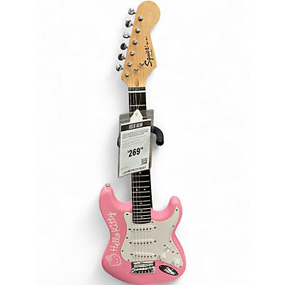 Used Squier Hello Kitty Stratocaster Single Hum Pink With Kitty Pickguard Pink Solid Body Electric Guitar