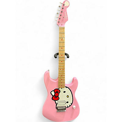 Used Squier Hello Kitty Stratocaster Single Hum Pink With Kitty Pickguard Pink Solid Body Electric Guitar