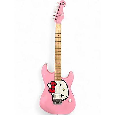 Used Squier Hello Kitty Stratocaster Single Hum Pink With Kitty Pickguard Pink Solid Body Electric Guitar