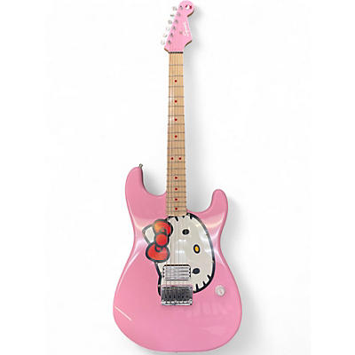 Used Squier Hello Kitty Stratocaster Single Hum Pink With Kitty Pickguard Pink Solid Body Electric Guitar