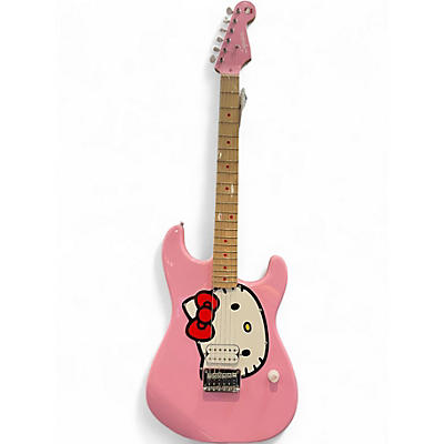 Used Squier Hello Kitty Stratocaster Single Hum Pink With Kitty Pickguard Pink Solid Body Electric Guitar