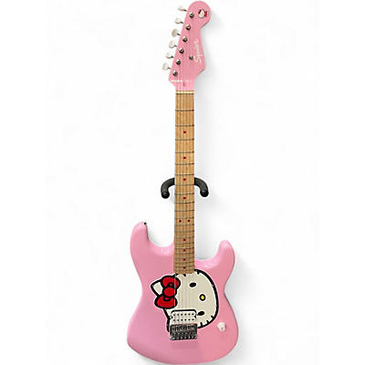 Used Squier Hello Kitty Stratocaster Single Hum Pink With Kitty Pickguard Pink Solid Body Electric Guitar