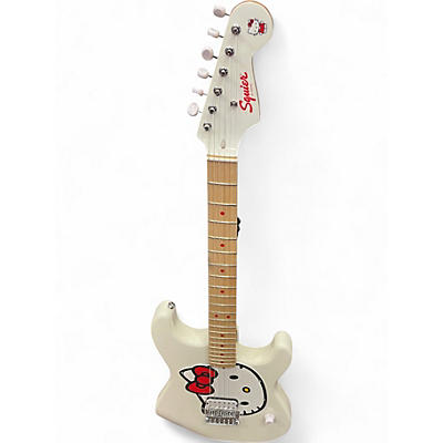 Used Squier Hello Kitty Stratocaster Single Hum With Kitty Pickguard White Solid Body Electric Guitar