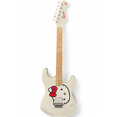 Used Squier Hello Kitty Stratocaster White Solid Body Electric Guitar