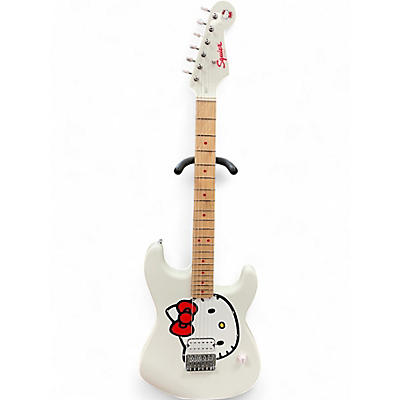 Used Squier Hello Kitty Stratocaster single humbucker white WHITE Solid Body Electric Guitar