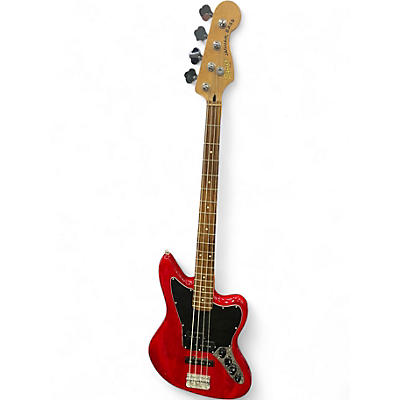 Used Squier Jaguar Bass Red Electric Bass Guitar